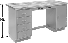 Image of Product. Front orientation. Contains Annotated. Workbenches. Workbenches with Cabinet Bases, Style F.