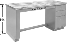 Image of Product. Front orientation. Contains Annotated. Workbenches. Workbenches with Cabinet Bases, Style D.