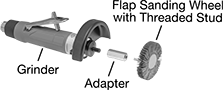 Image of System. Front orientation. Contains Annotated. Flap Wheel Adapters.