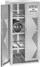 Image of ProductInUse. Front orientation. Cabinets. Aluminum Safety Cabinets for Gas Cylinders, Full-Height with Horizontal Storage—Assembled.