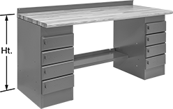 Image of Product. Front orientation. Contains Annotated. Workbenches. Workbenches with Cabinet Bases, Style B.