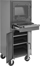 Image of ProductInUse. Rolling. Front orientation. Computer Cabinets. Heavy Duty Stand-Up-Height Computer Cabinets, Rolling, Painted Steel.