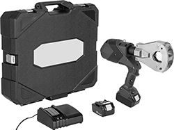Image of Product. Front orientation. Wire and Cable Crimpers. Cordless Dieless Compression Lug and Splice Crimpers, Angled Handle.