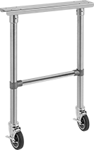 Image of Product. Mobile. Front orientation. Workbench Bases. Stainless Steel Workbench Legs, Mobile with Two Swivel Casters and Two Brakes.