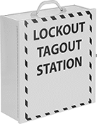 Image of Product. Cabinet (Shown Closed). Front orientation. Lockouts. Wall-Mount Electrical and Valve Lockout Sets with Padlocks, Cabinet.