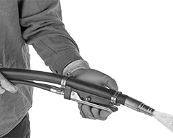 Image of ProductInUse. Handle Actuator Shown in Use. Front orientation. Abrasive Blaster Safety Switches.