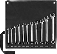 Image of Product. Front orientation. Combination Wrenches. Combination Wrench Sets, Fabric Roll-Up Pouch.