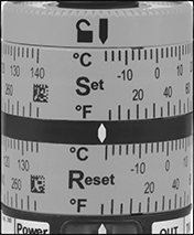Image of Specification. Adjustment Rings. Front orientation. ZoomedIn view. Contains Border. Temperature Switches. Adjustable-Reset Electronic Temperature Switches.