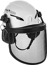 Image of Product. Front orientation. Hard Hats. Hard Hats with Face Shield and Earmuffs, Type II, Class C—Brimless.
