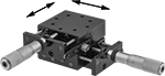 Image of Product. Front orientation. Contains Annotated. Positioning Slides. Locking Two-Axis Positioning Tables with Micrometers.