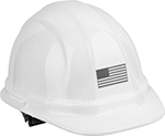 Image of Product. Front orientation. Hard Hats. Hard Hats, Cap Brim with United States Flag (Red/White/Blue)—Class E.