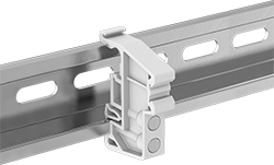 Image of ProductInUse. Screw On (For DIN 3 or 1 Rails). Front orientation. DIN Rail Stops. Screw On, 3 
1.