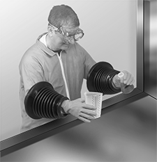Image of ProductInUse. Front orientation. Gloves. Accordion Two-Piece Glove Box Gloves.