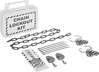 Image of Product. Front orientation. Lockouts. Lockout Chain Sets with Padlocks.