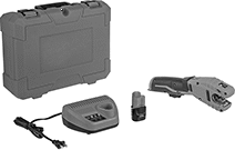 Image of Product. Front orientation. Pipe, Tube, and Hose Cutters. Cordless Copper Tube Cutters, Battery, Charger and Carrying Case.