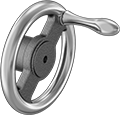 Image of Product. Front orientation. Hand Wheels. Unthreaded Through-Hole-Mount Spoked Hand Wheels, Flat Hand Wheels with Fixed Handle, 2 Spokes.