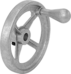 Image of Product. Front orientation. Hand Wheels. Unthreaded Through-Hole-Mount Spoked Hand Wheels, Dished Hand Wheels with Revolving Handle, 4 Spokes.