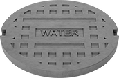 Image of Product. Solid with Water Message. Bottom orientation. Manhole Covers. Solid, Water.