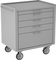Image of Product. Front orientation. Cabinets. Stainless Steel Bench-Height Cabinets, Stainless Steel Bench-Height Storage—Assembled, 5 Drawers.