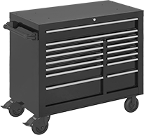 Image of Product. Style E. Front orientation. Cabinets. Bench-Height Drawer Cabinets, Rolling, Powder-Coated Steel with Plastic Drawer Liner—Assembled, Style E.