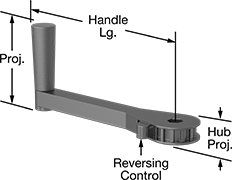 Image of Product. Front orientation. Contains Annotated. Crank Handles. Ratcheting Unthreaded Through-Hole-Mount Crank Handles, Hex Hole.