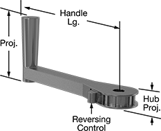 Image of Product. Front orientation. Contains Annotated. Crank Handles. Ratcheting Unthreaded Through-Hole-Mount Crank Handles, Round Hole with Keyway.