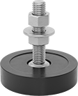 Image of Product. Front orientation. Leveling Mounts. Shock-Absorbing Swivel Leveling Mounts with Threaded Stud, Round Base.