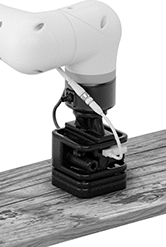 Image of ProductInUse. Shown with Robot Arm (Not Included). Front orientation. Vacuum Lifters. Robot-Ready Vacuum Lifters , Lifters with EPDM Foam Pads.