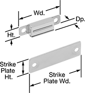 Image of Product. Front orientation. Contains Annotated. Magnetic Latches. High-Temperature Magnetic Latches, Style 2.