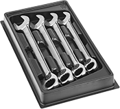 Image of Product. Front orientation. Combination Wrenches. Reversible Ratcheting Combination Wrench Sets, Plastic Tray.