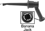 Image of Product. Hook × Sheathed Standard Banana Jack. Front orientation. Contains Inset. Test Lead Adapters. Hook, Sheathed Standard Banana Jack.