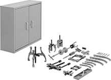 Image of Product. Front orientation. Gear and Bearing Pullers. Reversible-Jaw External/Internal-Grip Gear and Bearing Puller Sets with Locking Storage Box .