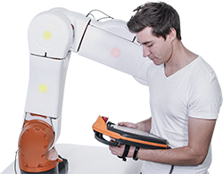 Image of ProductInUse. Front orientation. Robot Safety Padding. Contact-Sensing Robot Safety Padding.