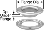 Image of Product. Front orientation. Contains Annotated. Grommets. Self-Piercing Fabric Grommets, Standard Washer.