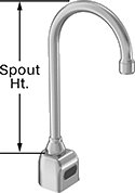 Image of Product. Style E. Front orientation. Contains Annotated. Sink Faucets. Touch-Free Sink Faucets, Bottom Inlet, Sink Mount, Style E.