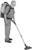 Image of ProductInUse. Front orientation. Vacuum Cleaners. Fine-Filtration Backpack Vacuum Cleaners for Dry Pickup.