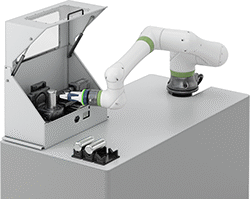 Image of ProductInUse. Machine-Tending Application. Front orientation. Pick-and-Place Grippers.
