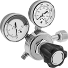 Image of Product. Male Outlet × Female Inlet Single-Stage Valve With Knob. Front orientation. Pressure-Regulating Valves. Tank-Mount Pressure-Regulating Valves for Fuel Gases, Single Stage, UNF Outlet Thread, Female Inlet, Male Outlet, Outlet-Pressure-Adjustment Knob.
