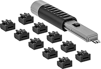 Image of Product. Front orientation. Data Port Locks. RJ45 Port Locks.