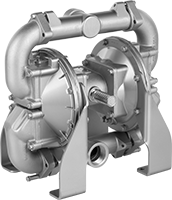 Image of Product. Front orientation. Double Diaphragm Pumps. Aluminum Air-Powered Double Diaphragm Pumps for Fuel, Oil, and Large Solids, Threaded Top Intake and Threaded Bottom Discharge, 140 gpm Maximum Flow Rate.
