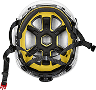 Image of Product. Bottom orientation. Hard Hats. Climbing-Style Hard Hats, Brimless—Class C (Multi-Directional Impact Protection System (MIPS)).