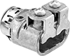 Image of Product. Screw-Clamp × Snap-In. Front orientation. Conduit and Fittings. Flexible Metal (FMC) Conduit and Fittings, Wye, Connector Fitting, Screw-Clamp Conduit Connection × Snap-In Knockout Connection.
