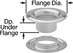 Image of Product. Front orientation. Contains Annotated. Grommets. Reinforcing Fabric Grommets, Extended-Neck Washer.