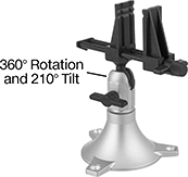 Image of Product. Front orientation. Contains Annotated. Vises. Tilting-Head Circuit Board Vises, With Flat Jaws, Fixed Base, 2 7/8" Maximum Jaw Opening.