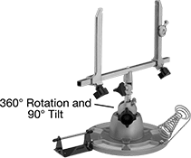 Image of Product. Front orientation. Contains Annotated. Vises. Tilting-Head Circuit Board Vises, With Flat Jaws, Fixed Base, 10" Maximum Jaw Opening.