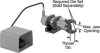 Image of Product. Front orientation. Contains Annotated. Rivet Tools. Bench-Mount Air-Powered Squeeze Tools for Solid Rivets.