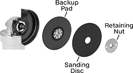 Image of System. Front orientation. Exploded view. Contains Annotated. Backup Pad Retaining Nuts.