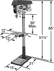 Image of Product. Front orientation. Contains Annotated. Drill Presses. Long-Reach Economy Floor-Mount Drill Presses.