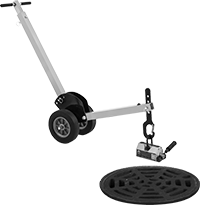 Image of System. Magnet Lift Shown with Lifting Magnet (Sold Separately). Front orientation. Manhole-Cover Lifters. Magnet Lift.