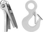 Image of ProductInUse. Hook Not Included. Front orientation. Contains MultipleImages. Hook Latches. Two-Way Safety Spring Hook Latch Kits with Pin—For Lifting.